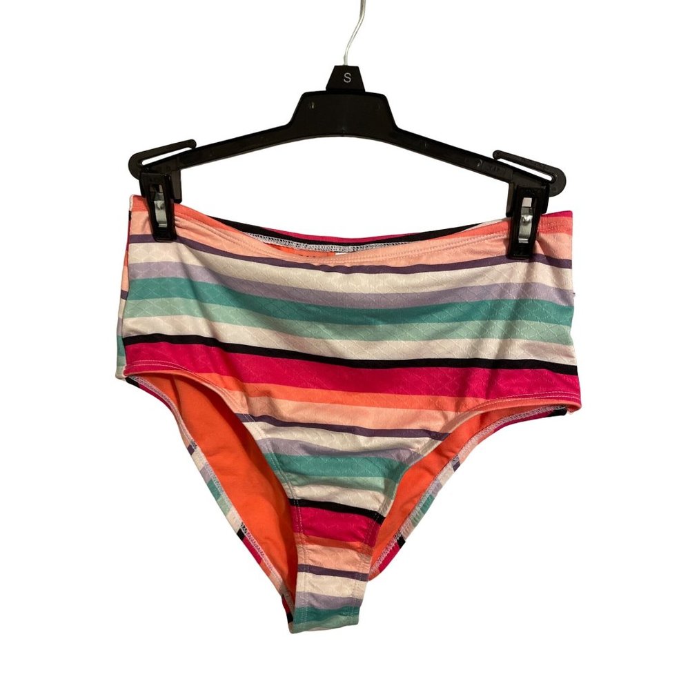 California Women's Pink Rainbow Stripes Swim Suit Bottoms Small